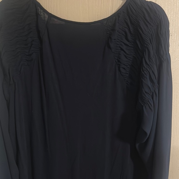 LOFT Black Ruched neckline and sleeves Blouse Long Sleeves Size Small Elegant - Picture 8 of 13